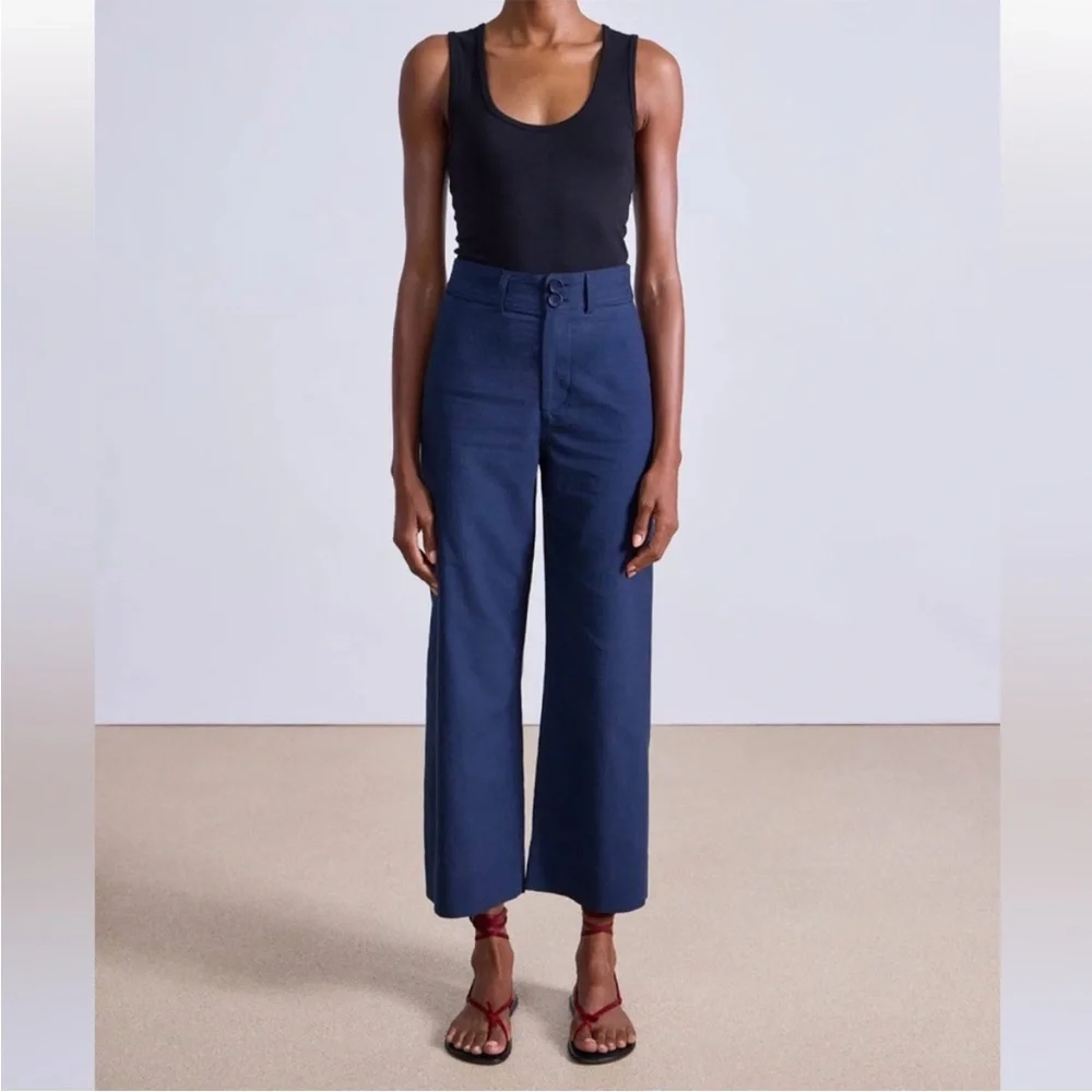 Apiece Apart Merida Navy Pants High Rise Sailor Cropped Trousers size 2 - Picture 1 of 11